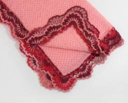 Crochet Lace Baby Blanket, Knitted Pink Red Tones, Mohair Shower Gift, Shaded Yarn Warm Fuzzy Blanket