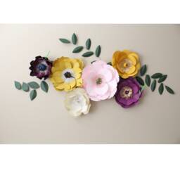 Plum Nursery Decor, Mustard Yellow Flower, Jewel Tone Nursery, Pink Flower Wall, Eggplant Purple Paper - thumbnail 4