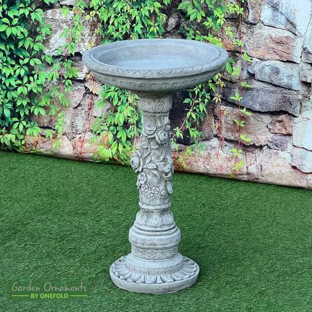 Hand Cast Stone Rose Bird Bath Feeder - Best Quality Highly Detailed Garden Ornaments Decor - image 1
