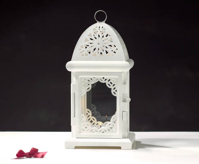Set Of 2 White Candle Lanterns, Farmhouse & Boho Decor For Weddings, Baby Showers, Nursery & Table Centerpieces - image 1