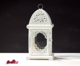 Set Of 2 White Candle Lanterns, Farmhouse & Boho Decor For Weddings, Baby Showers, Nursery & Table Centerpieces - thumbnail 1