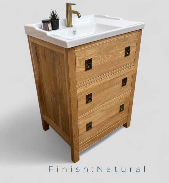 Tewkesbury - Solid Oak Bathroom Vanity Unit With Ceramic Traditional Basin, Handmade Cupboard, Custom Furniture - image 1