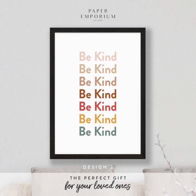Be Kind Print - Home, Kitchen, Bathroom Decor, Modern Typography, Bedroom Print, Stylish Boho Colours - image 1