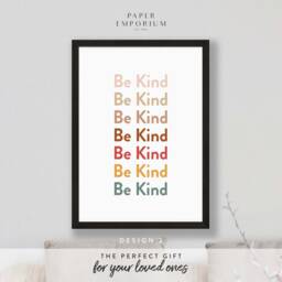 Be Kind Print - Home, Kitchen, Bathroom Decor, Modern Typography, Bedroom Print, Stylish Boho Colours - thumbnail 1