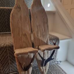Pair Of Handmade Solid Oak & Real Deer Antler Rustic Candle Sconces . Height 48 cm , Width 11 Candles /Glass Not Included - thumbnail 2