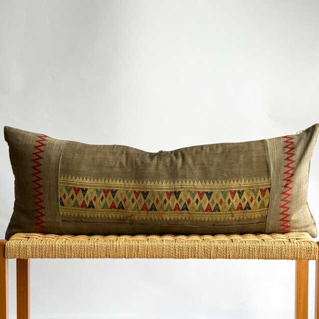 Vintage Hmong Hemp Pillow Handwoven Tribal Textile, Navy Batik - image 1