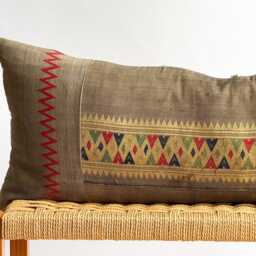 Vintage Hmong Hemp Pillow Handwoven Tribal Textile, Navy Batik - thumbnail 2