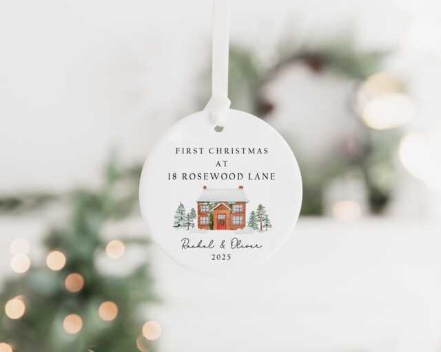 Personalised First Christmas in Our New Home Bauble - Ceramic Xmas Tree Decoration Couple Keepsake - image 1