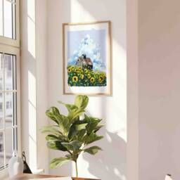 Sunflower Field Art Print Cozy Cloudscape Illustration - thumbnail 3