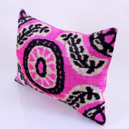 Ikat Velvet Pillow Cover, Handmade Cushion, Decorative Throw Pillow, Boho Cushion Turkish Home Decor - thumbnail 2