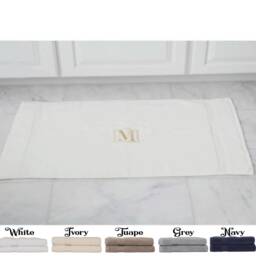 Monogrammed White Cotton Bath Mat, Embroidered Custom Initial - thumbnail 2