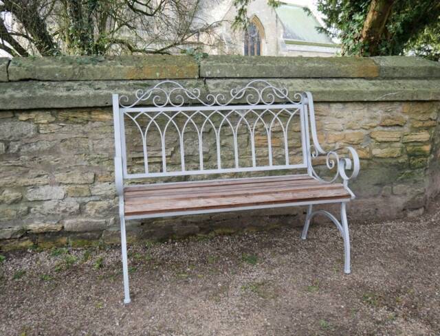 Grey Iron & Fir Wood Garden Bench - Metal Decorative - image 1