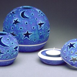 Celestial Ceramic Candleholder, Blue Stars & Moon Lantern, Velvet Purple Candileria???, Starry Night Pottery - thumbnail 2