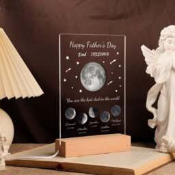 Custom Moon Phase With Name Date Nightlight, Father's Day Gift, Gift For Dad Papa, Personalized Lunar Lamp, Acrylic Led Dector Light