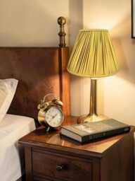Ochre Gold Pleated Fabric Lampshade Handmade Ceiling Pendant, Table & Floor Lamp - thumbnail 1