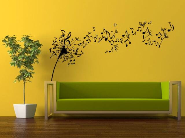 Wall Decal Vinyl Sticker Decals Peal & Stick Cheap Decor Art Beautiful Flower Musical Dandelion Blowing Away Notes Music Big Huge L416 - image 1