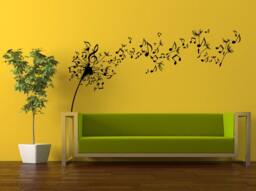 Wall Decal Vinyl Sticker Decals Peal & Stick Cheap Decor Art Beautiful Flower Musical Dandelion Blowing Away Notes Music Big Huge L416