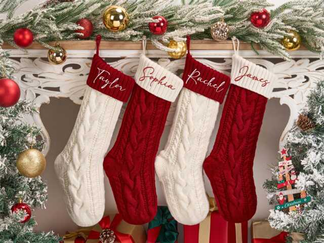 Knitted Christmas Stocking, Custom Family Xmas Stocking With Name, Embroidered Holiday Stockings, Gifts For - image 1
