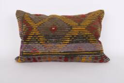 Handwoven Turkish Kilim Lumbar Pillow Bohemian Home Decor - 16x24 Inch - thumbnail 1