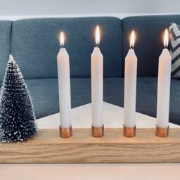 Modern Minimalist Advent Wreath Made Of Oak & Copper Plus White Table Candle Mini Fir Holder Wood - thumbnail 2