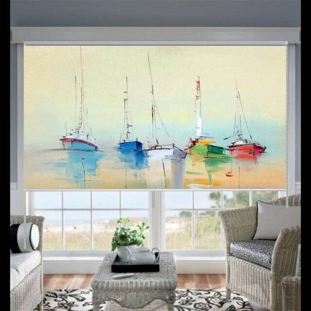 Sailing Boats Watercolored Fine Art Printed Custom Made Window - Mar45 Roller Blind Regular Or Blackout Shading - image 1