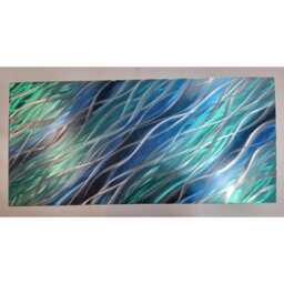 Modern, Abstract, Contemporary Metal Wall Art, Home Decor By R Toomer Art. Titled Flow. Green, Blue, Black & Silver. Indoor/Outdoor - thumbnail 2