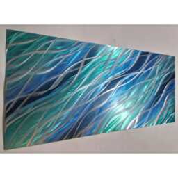 Modern, Abstract, Contemporary Metal Wall Art, Home Decor By R Toomer Art. Titled Flow. Green, Blue, Black & Silver. Indoor/Outdoor - thumbnail 3