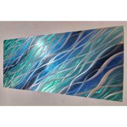 Flow. Modern Metal Wall Art, Green, Blue, Silver & Black. Indoor/Outdoor Decor