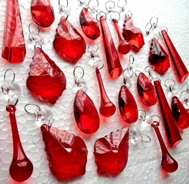 Choice Of Sets Red Art Deco Chandelier Drops Glass Crystals Droplets Vintage Christmas Tree Wedding Decorations Light Crafts Parts Beads - image 1
