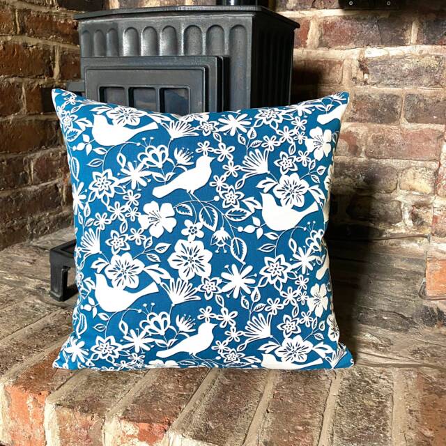 652. Handmade Dove On Indigo 100% Cotton Cushion Cover. Various Sizes