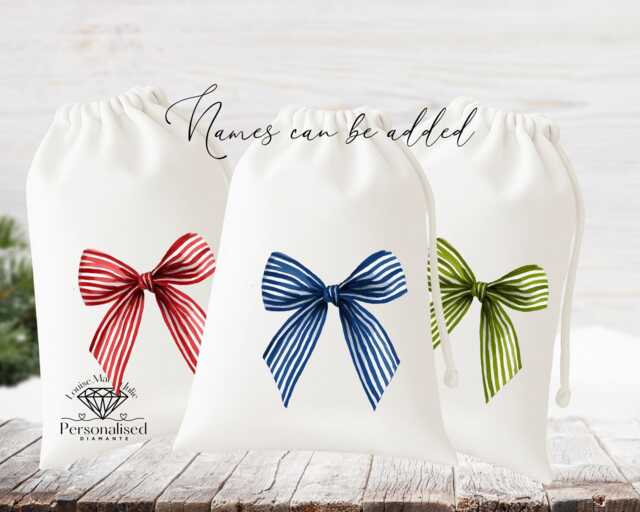 Christmas Personalised Bow Sack 3 Different Colours , Matching Mug - image 1
