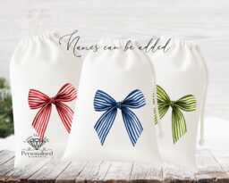 Christmas Personalised Bow Sack 3 Different Colours , Matching Mug