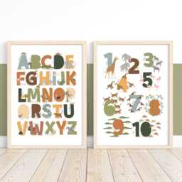 Set Of 2 Safari Alphabet Numbers Print, Abc Animals Scandi Nursery Educational Playroom Prints, Kids Art - thumbnail 2