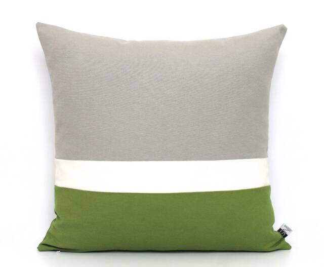 Grass Green, Cream & Light Grey Colorblock Pillow Covers - All Sizes, Home Gifts For You - image 1