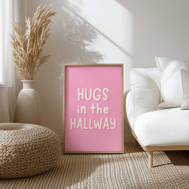 Hugs in The Hallway Pink Welcome Print A3 A4 A5 - Girly Sign, Preppy Print, Sign For Apartment, Prints - image 1