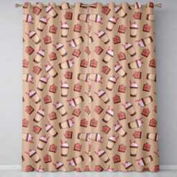 Cute Chocolate Strawberry Milkshake Peach Background Seamless Pattern Readymade Eyelet Ring Top Thermal 100% Blackout Curtains - thumbnail 2