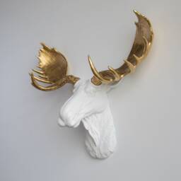 Faux Taxidermy Moose Head Wall Mount - Decor White & Gold M0108 - thumbnail 2