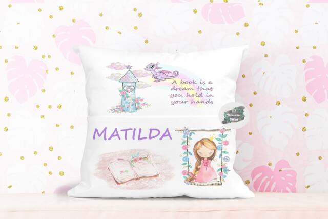 Personalised Princess Pocket Book Cushion, Storytime Decor - image 1