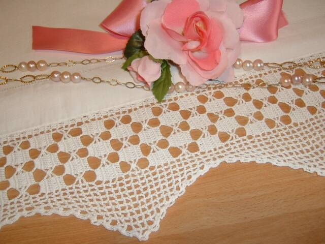 Crochet Lace Border-Edge With Checkered Motifs-White Cotton To Be Applied-cm.50xcm.12.50-On Ordering - image 1