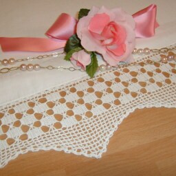 Crochet Lace Border-Edge With Checkered Motifs-White Cotton To Be Applied-cm.50xcm.12.50-On Ordering - thumbnail 3