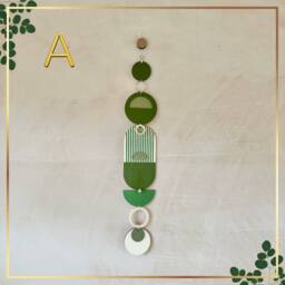 Green & Silver Geometric Plywood Wall Art - Mid-Century Modern - thumbnail 3