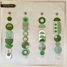 Green & Silver Geometric Plywood Wall Art - Mid-Century Modern - thumbnail 2