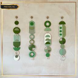 Green & Silver Geometric Plywood Wall Art - Mid-Century Modern - thumbnail 1