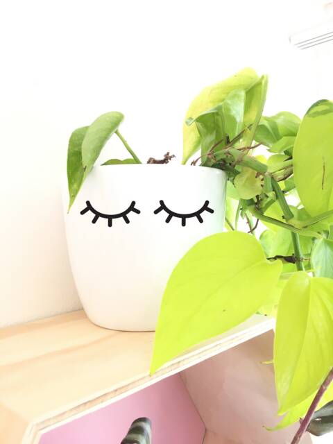 Sleepy Eyes Pot Planter Decal, Diy Vinyl Sticker