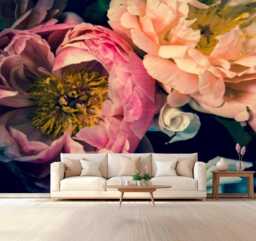 Huge Peonies Flower Wallpaper Pink Beige Flower Wall Mural Bedroom Peonies Customizable Mural Removablebeige & Pink Peony Decals - thumbnail 1