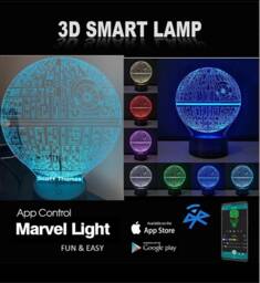 Death Star 3D Illusion Personalised Smart App Control Night Light Bluetooth, Music, 7&16M Colour Mobile App , Gift Led Lamp