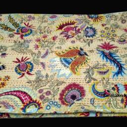 Handmade Kantha Quilt, Queen Size Bedspread, Indian Throw, Cotton Quilts, 100% Cotton Reversible Throw King Bedcover - thumbnail 2