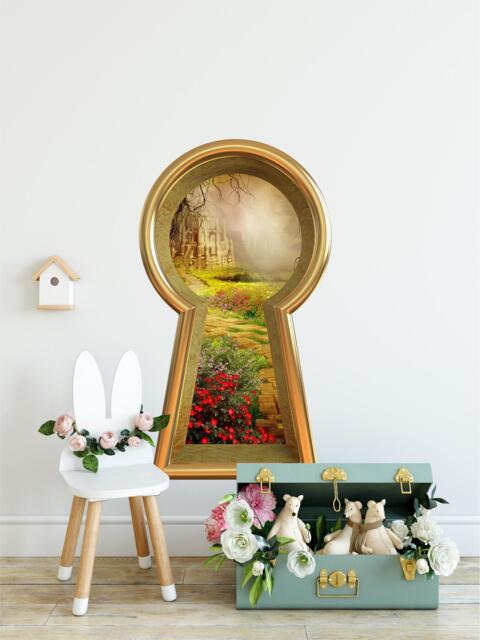 3D Keyhole Fabric Wall Decal - Stone Path To Fairytale Castle 3D Sticker Wonderland Removable & Repositionable - image 1