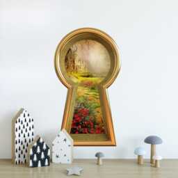 3D Keyhole Fabric Wall Decal - Stone Path To Fairytale Castle 3D Sticker Wonderland Removable & Repositionable - thumbnail 2
