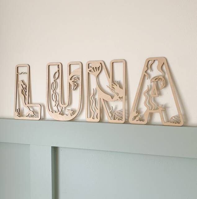 Mermaid Nursery Decor, Ocean Wood Name Sign, Custom Wall Art - image 1